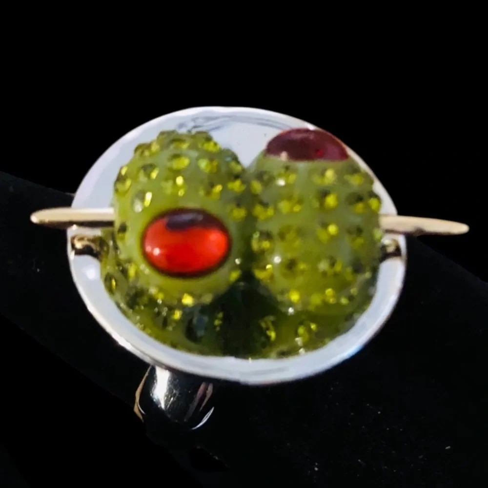 BETSEY JOHNSON Holiday Santa Baby Martini Cocktail Olives Stretch Ring NEW NWT